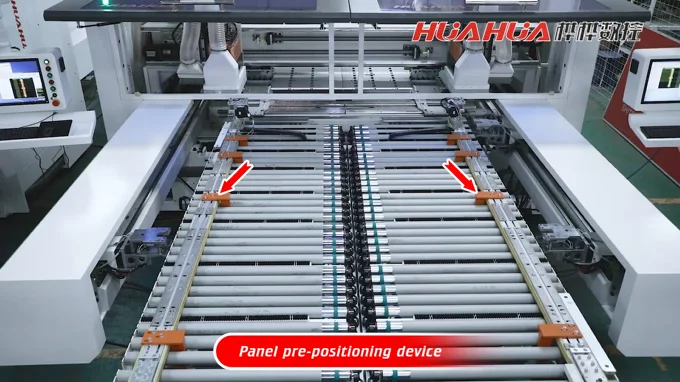 HUAHUA 2023 Popular Save Time and Labour Furniture Wood Panel Customization Two Sets of CNC Six Sides Drilling Machine Line
