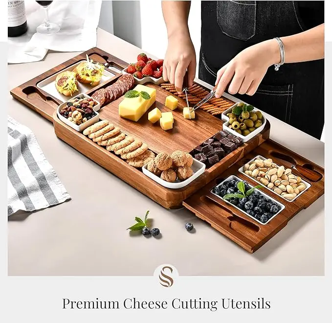 FDA Acacia Large Foldable Cheese Board Set Charcuterie Serving Tray ...