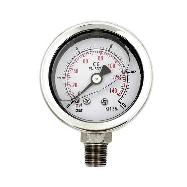 Customize Pressure Gauge Calibrator Glycerin Manometer 50mm 304 Stainless Steel 0-10bar for Water Oil Air