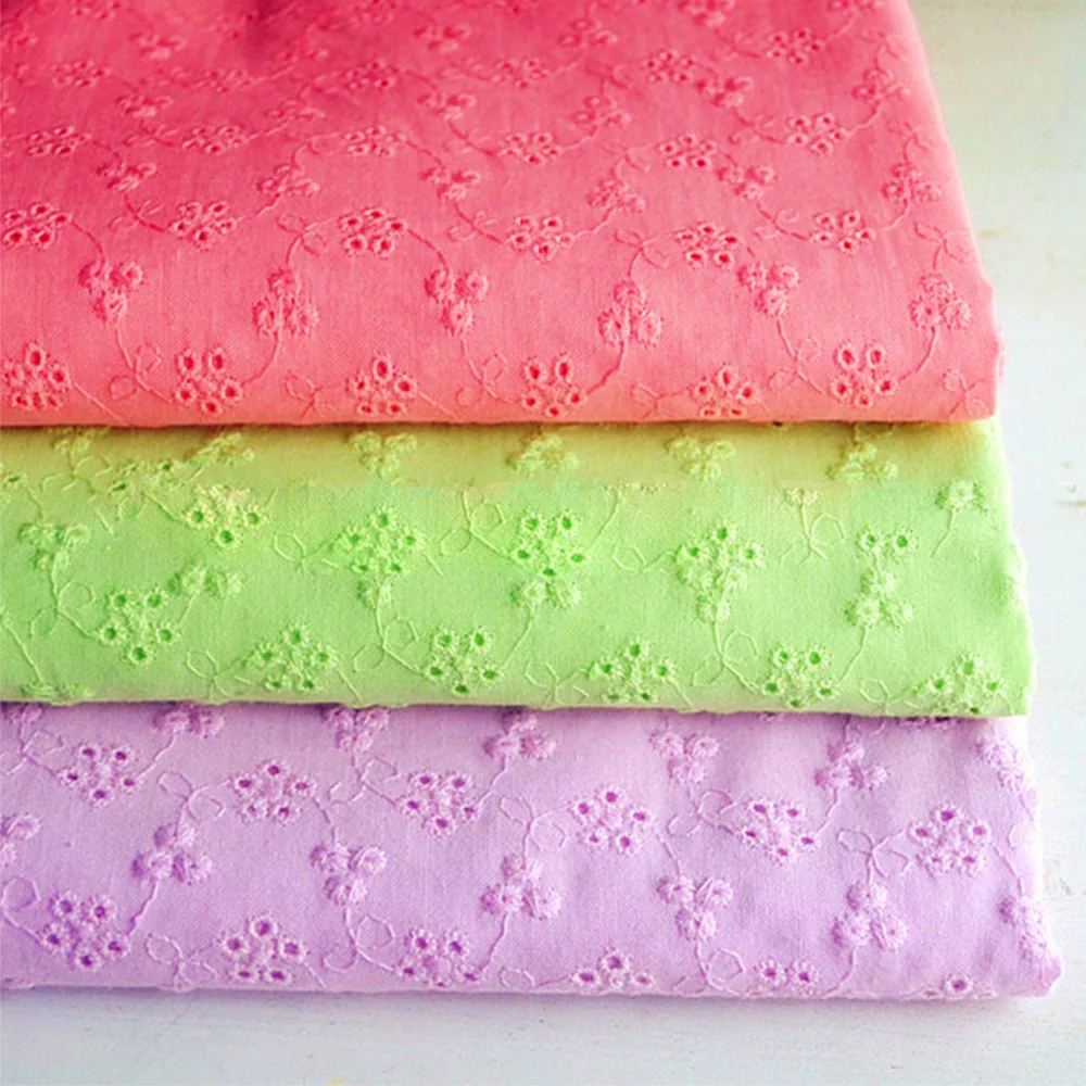 China High Quality Custom Water Soluble Lace 100% Cotton Eyelet Fabric  Embroidered Cloth Cotton Embroidery Fabric for Dress