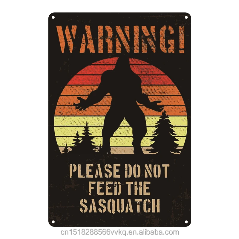 Retro Tin Signs Beware Bigfoot In Area Poster Metal Plate Wall Decor 