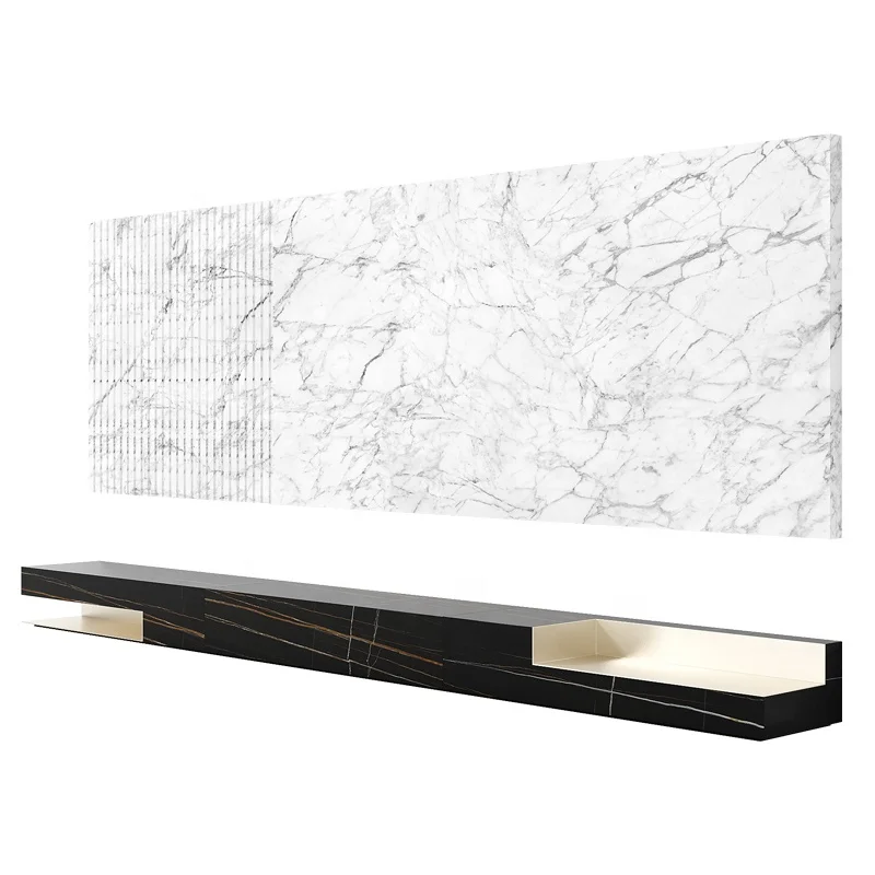 Luxury Tv Wall Units Modern Other Living Room Furniture Designs Natural White Black Marble Tv Unit for Living Room