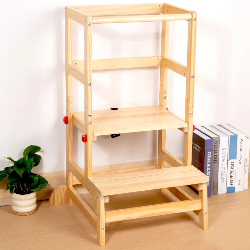 Qiaike Nakakabit na Taas na Step Stool sa Kusina Para sa mga Bata Ligtas na Learning Tower na Kahoy Montessori Kitchen Helper Toddler Tower