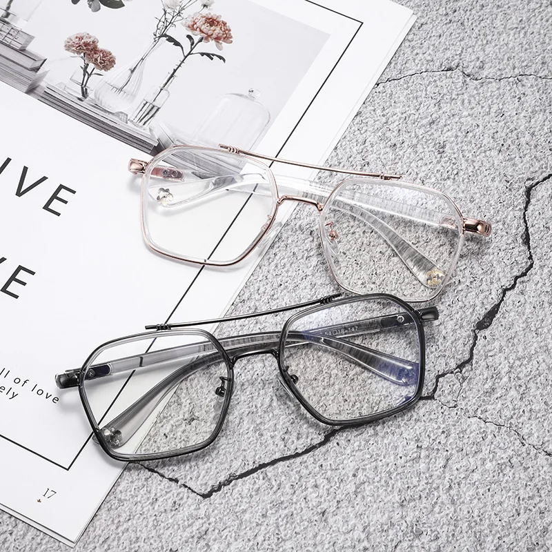 K0039 Simple Design Eyeglasses Retro Style Metal Frame Optical pilot Glasses With Flower Decoration