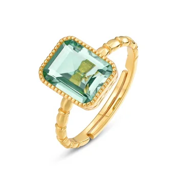 High-quality elegant female rings rectangle synthetic green amethyst 925 silver ring