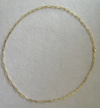 Solid S925 Sterling Silver paper clip Cable Link Chain Geometric Paper Clip gold plated Necklace Trendy chain Necklace for Gifts