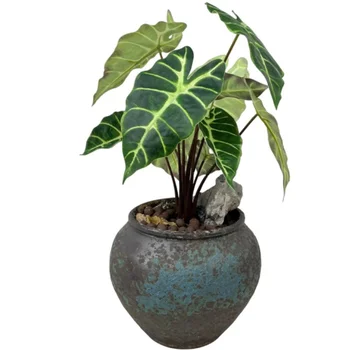 Artificial Taro Plant Realistic Plant Without Vase for Home Office Desk Shelf Living Room Bathroom Kitchen Greenery Decoration