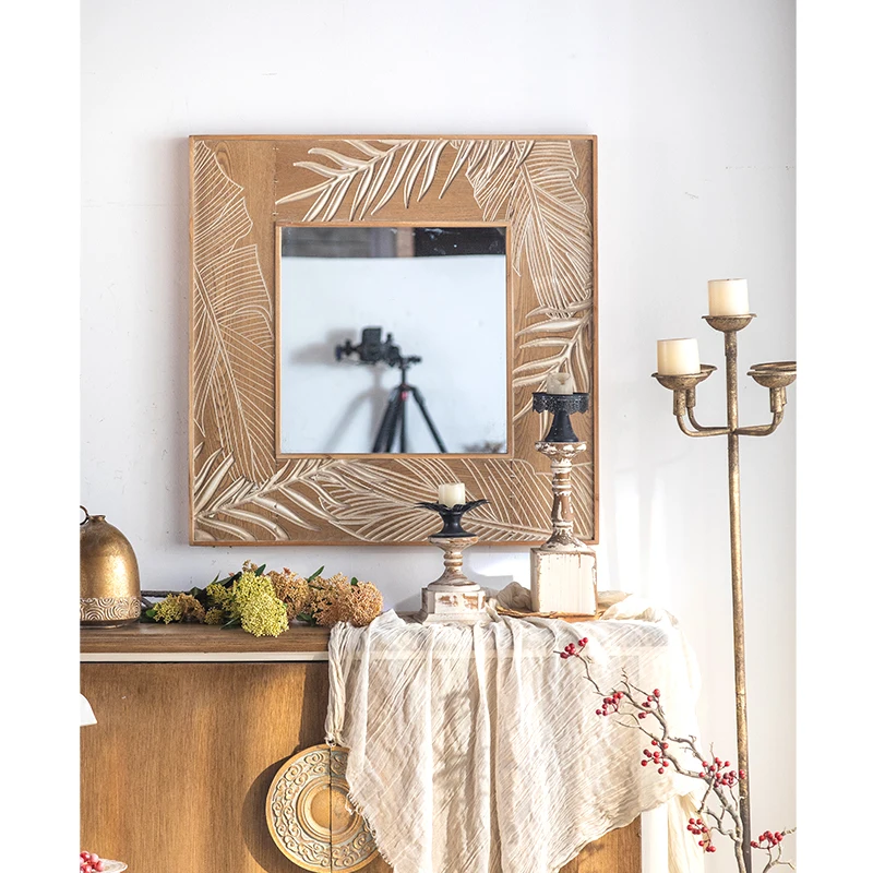 ヴィンテージスタイルの木製フレーム彫刻入りクリエイティブミラー