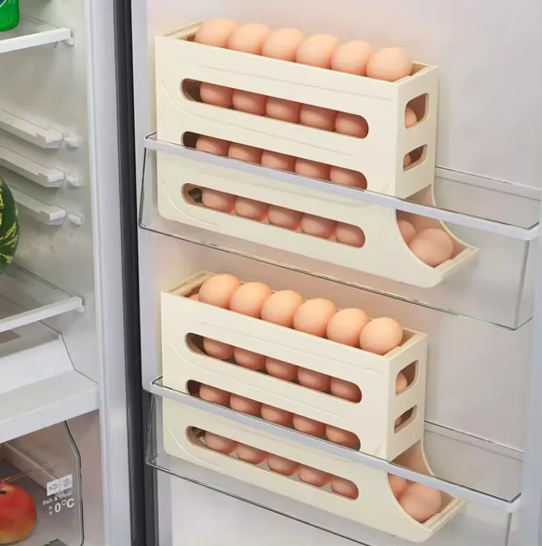 Egg Holders Dispenser for Home and Kitchen Space Storage Organizer Accessories Automatic Rolling Egg Trays with 4 Tiers