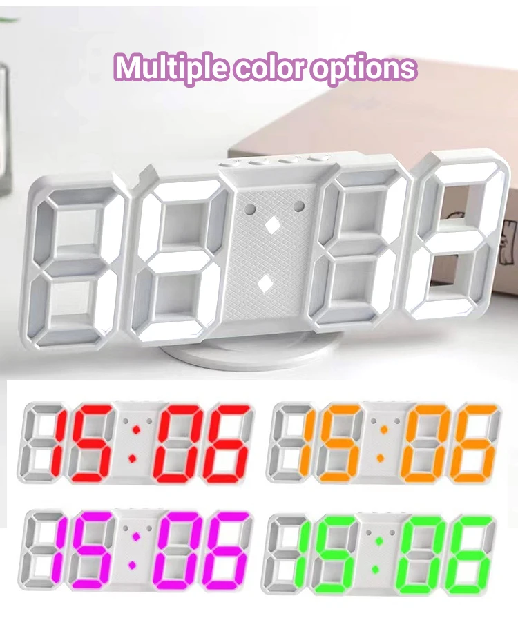 3D Small Version LED Wall Digital Clock Time Calendar Thermometer Display Electronic Modern Stylish 8 Shape Desktop Clock
