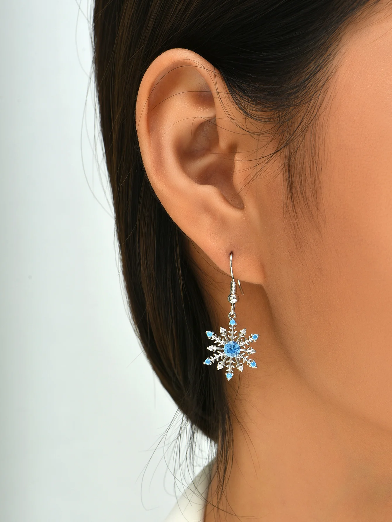 Frozen Snowflake Drop Earrings Blue Snowflake Earrings Zircon Earrings Wholesale