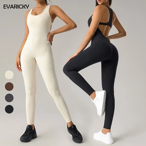 Evaricky Women's High Waisted Summer Casual Sleeveless Fitness Yoga Jumpsuit Rompers Women One Piece Sports Bodysuits Jumpsuits