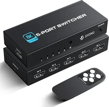 SY HDMI Switch Splitter 5 in 1 out HDMI Switcher Supports 8K 4K Full HD1080p 3D with IR RF Remote For PS4 Xbox Blu-Ray Player