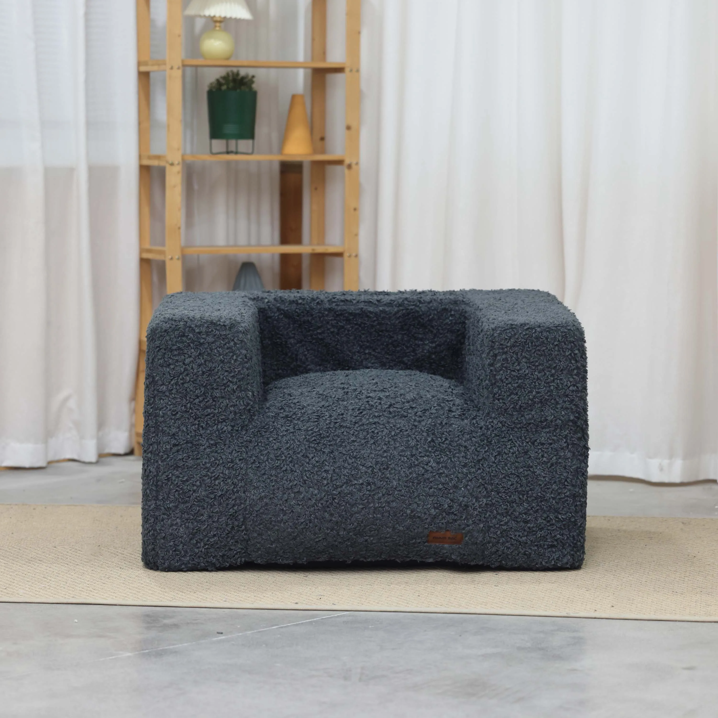 Wholesale Fashion Foam Filled Bedroom Bean Bag Sofa Luxury Dark Grey Soft Plush Fur One Seat Bean Bag Chair