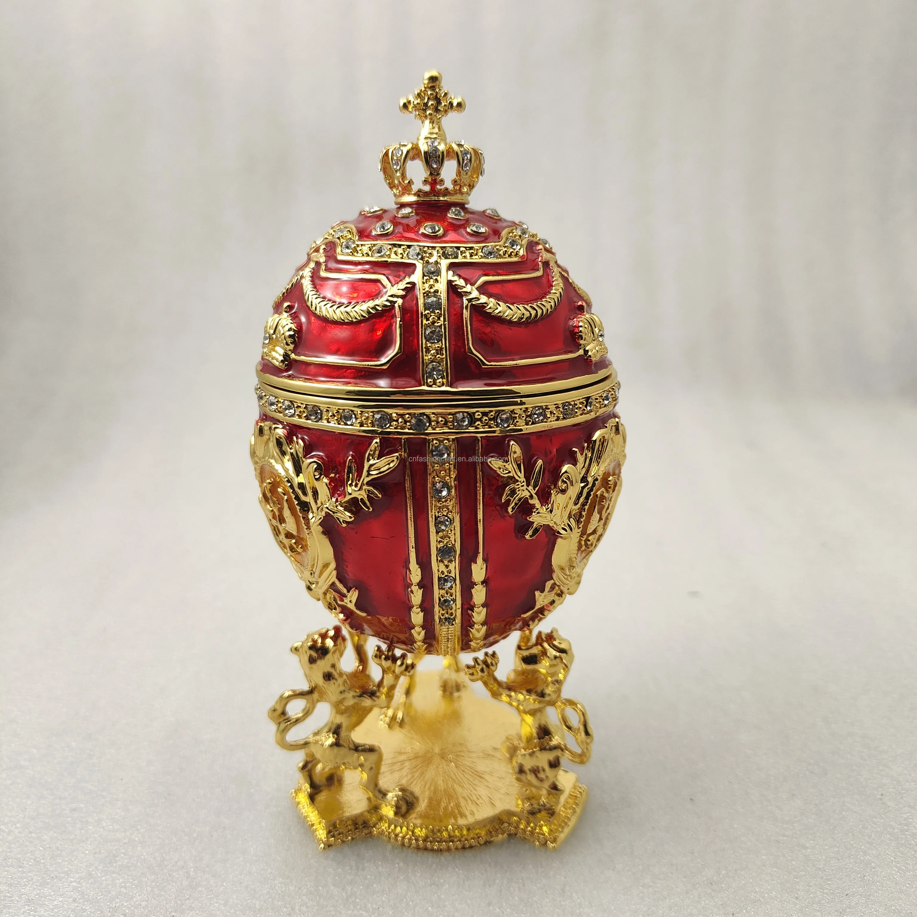 Faberge Style Egg / Trinket good Jewel Box with Emperor's Crown 4.8'' (12 cm) red