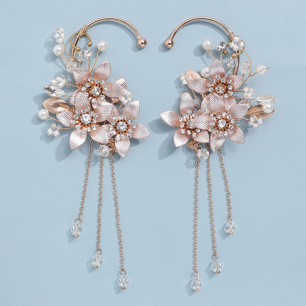 Elegant Metal Leaf Tassel Earrings for Brides