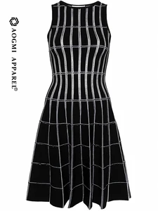 AOGMI APPAREL Ladies A-Line Midi Dress O-Neck Sleeveless Satin 100% Cotton Breathable Eco-Friendly Anti-Wrinkle Summer