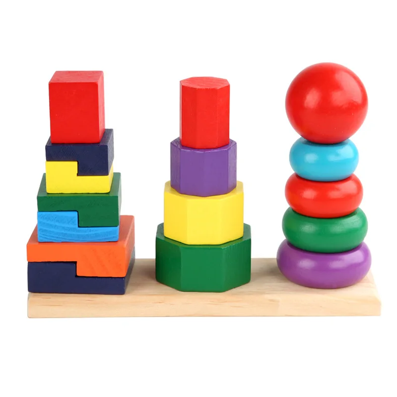 HOYE CRAFT Wooden Rainbow Tower Shape Sorter Stacker Toys Stacking Game