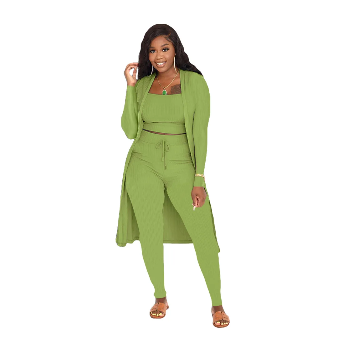 Three Piece Ribbed Solid Outfits Set