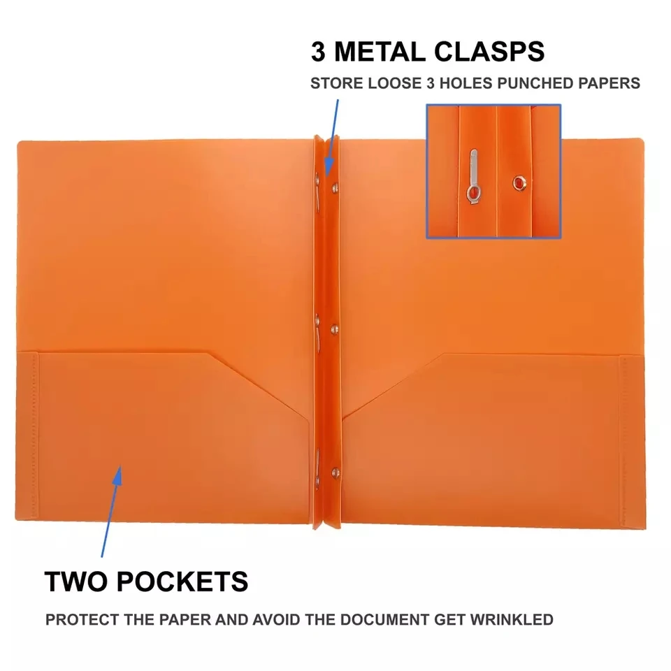 A4 Letter Size Plastic Pp Material Durable Multicolor 2 Pockets Three