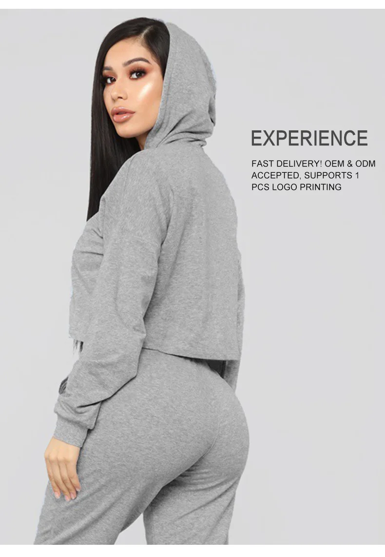 Wholesale Women's Sweatsuit Set Crop Top Sweat Suit Two Piece Essentials Hooded Sportswear Women