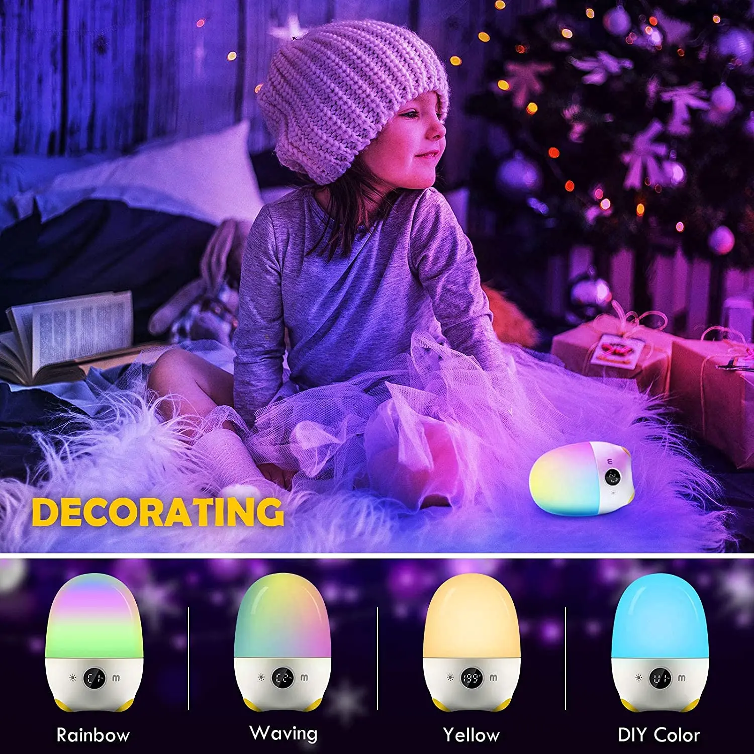 Kids Night Light, SPOTFISH Baby Nursery Lamp with Color Changing & Timer  Setting