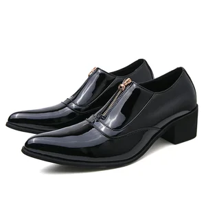 High Quality Wholesale Men's Red PU Leather Dress Shoes Pointed Toe Winklepicker Zip Luxury Design Slip-On for Summer Autumn