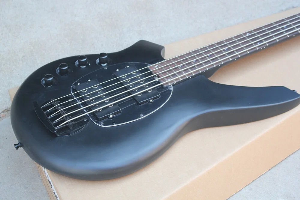 Flyoung Left Handed Bass 5 Strings Electric Bass Guitar Matte Black Musical Instruments