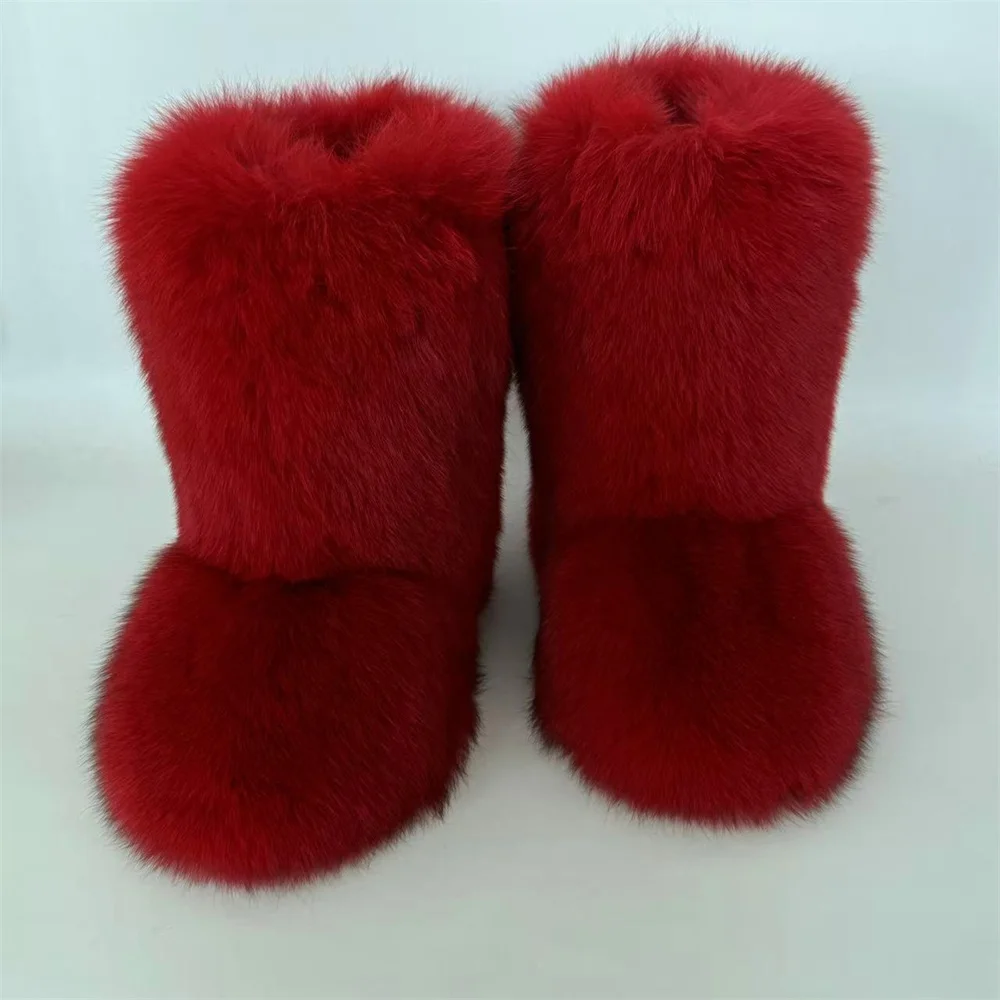 Mid Calf Fluffy Luxury Real Fox and Raccoon Fur Boots Warm Winter Boots for Women