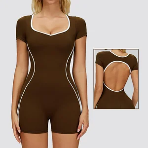 2026 Plus Size Arrival One Piece Backless Yoga Short Sleeve Active Wear Fitness Jumpsuits Playsuits for Woman