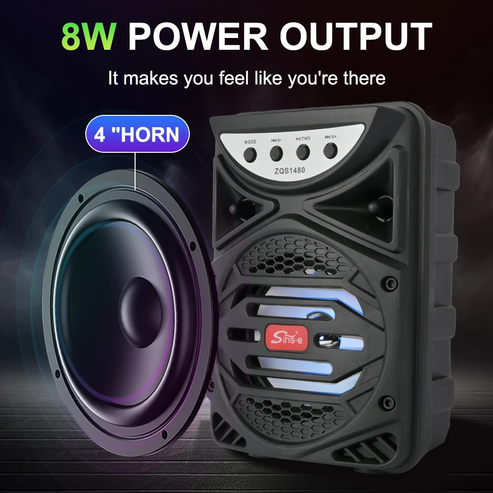 SING-E ZQS1480 8W USB Portable Speaker with RGB Lights - Wireless