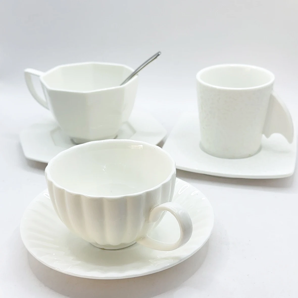 American Style White Classic Ceramic Coffee Cup Set Cafe Catering Porcelain  Restaurant Espresso Cup Saucer