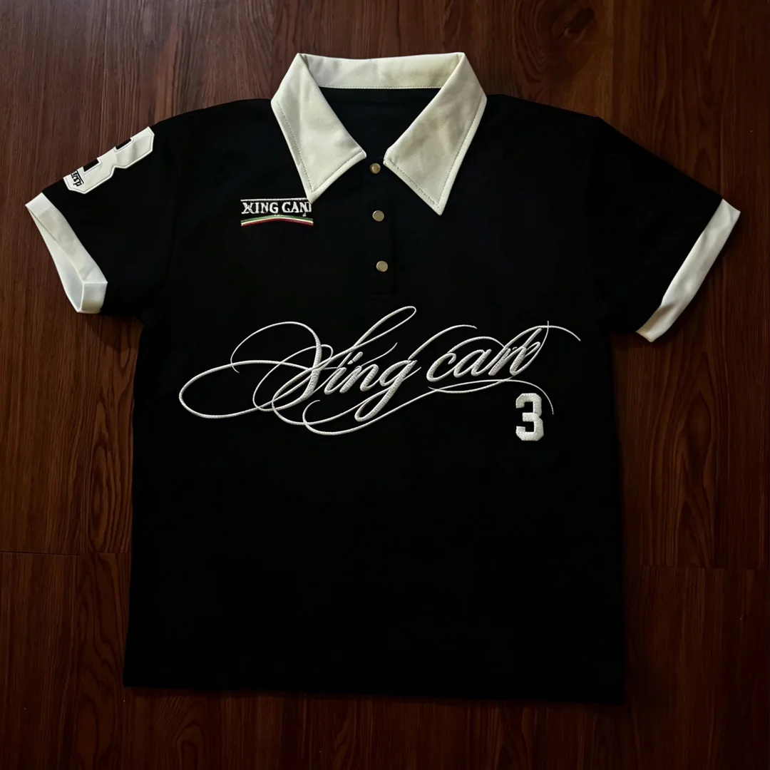 Fabriksfremstillet tilpasset engros 100 % bomuld vintage-collegiate sportst-shirts med korte ærmer, herres polo-shirts med applikationsbroderi, OEM/ODM