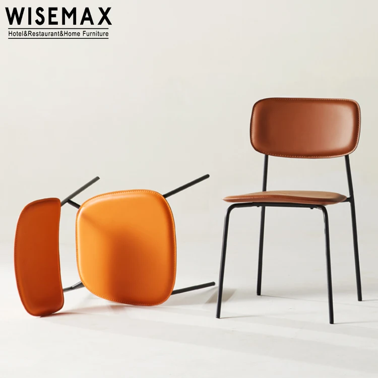 WISEMAX FURNITURE Contemporary New Design Metal Frame Classic Chair Indoor Restaurant Upholstery PU Leather Dining Chair