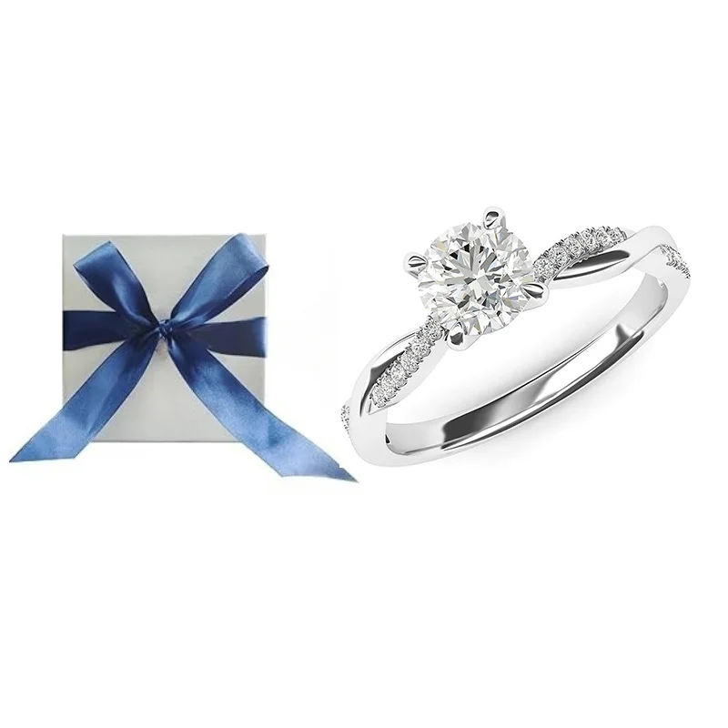 THELANDA 14K White Gold Petite Twisted Vine Ring - 2.5mm Band With 24 Simulated Diamonds - Wedding & Anniversary