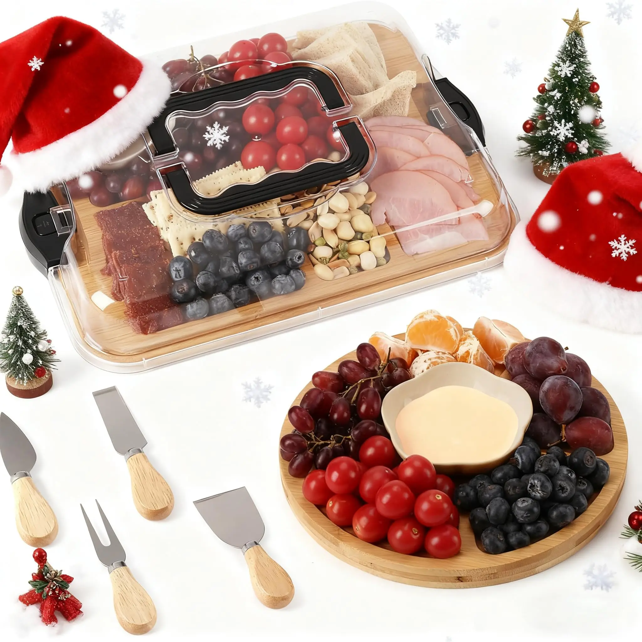 Christmas Gift Kitchen Cheese Tool Cheese Board Serving Tray with Lid Party Gatherings Portable Can Be Taken Out Cutting Board