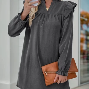 Customized Oem High Quality Ladies Notched Neck Long Sleeves Plaid Print Button up Mini Dress Dress for Women