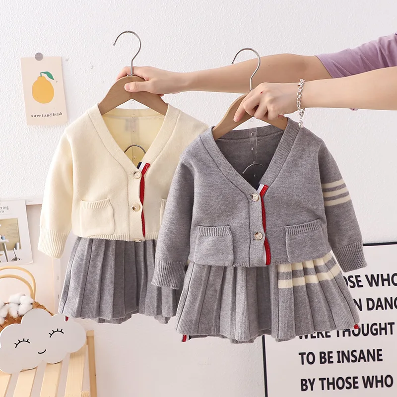 Mud Kingdom Toddler Girls Knitted Sweater Outfits For Girl Button Down Cardigan Pleated Skirt Cherry Embroidery Pink 3 Years - View #4