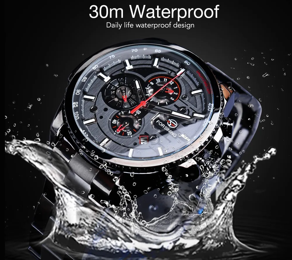 Forsining Men Top New Luxury Three Dial Calendar Stainless Steel Mechanical  Automatic Wrist Watches Gift Sport Male Clock