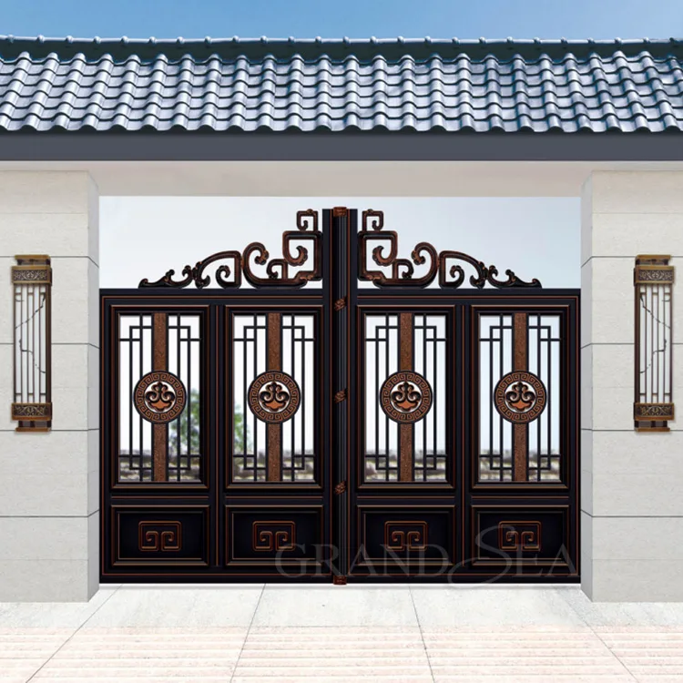 Classic Style High Quality square Shape Flower Pattern Aluminum Exterior Electric  Yard  French Iron Gate
