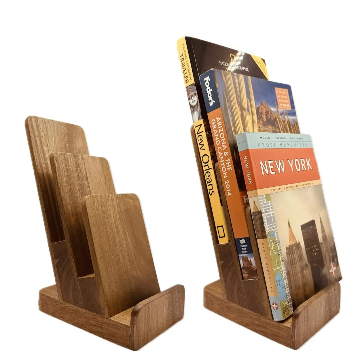 Acacia/Pine Wooden Vintage Style Sustainable Multifunction Brochure Display Stand Holder for Home Desk Organizer Flyer Menu