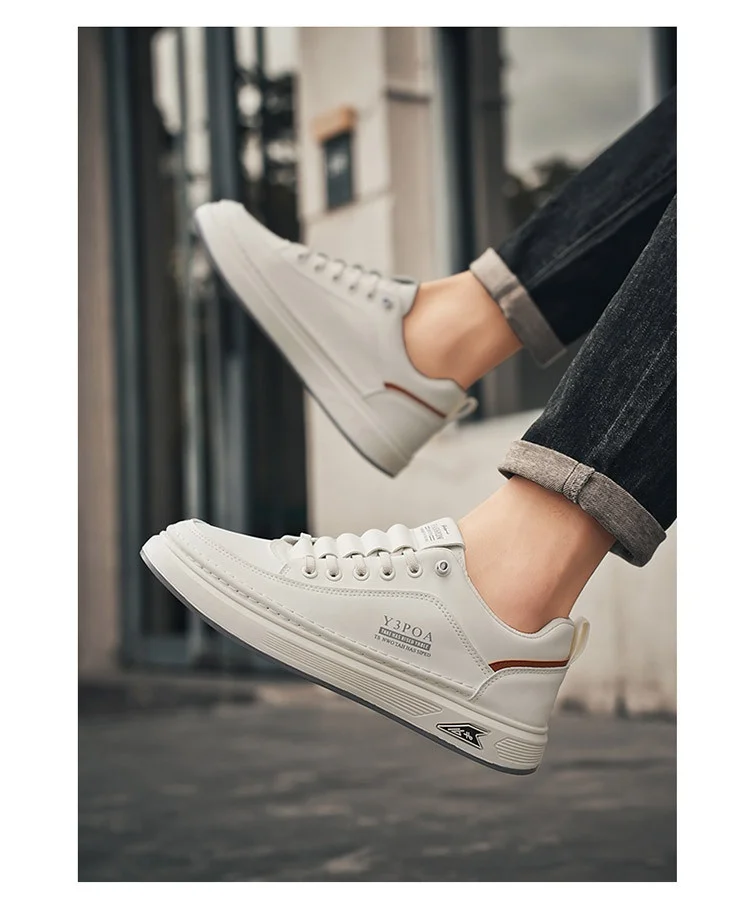 White Leather Sneakers - Men's Casual Shoes | Breathable, Lightweight Lace-Up Footwear
