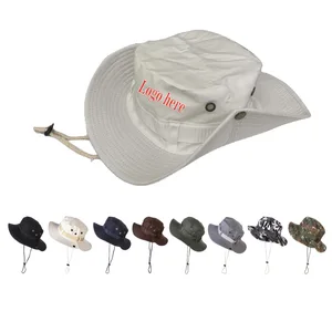Custom Logo Print Fisherman Bucket Hats Wide Brim Cow Boy Button Sun Protection Breathable Windproof Outdoor Sports Travel Cap