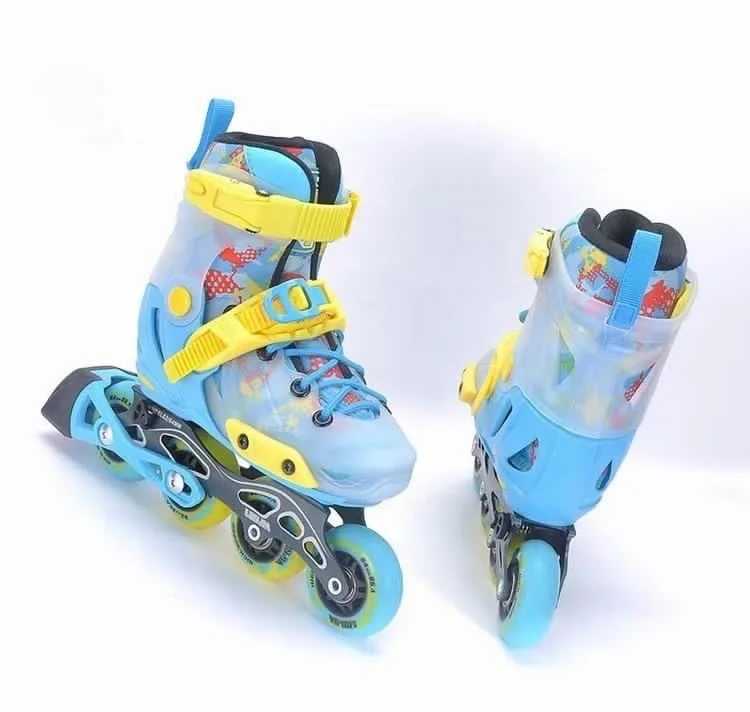 YSMLE Junior Hard Boot CNC Frame Skates Slalom Adjustable Patines 4 Ruedas Flashing Roller 4 Wheels Inline Skate Shoes for Kids
