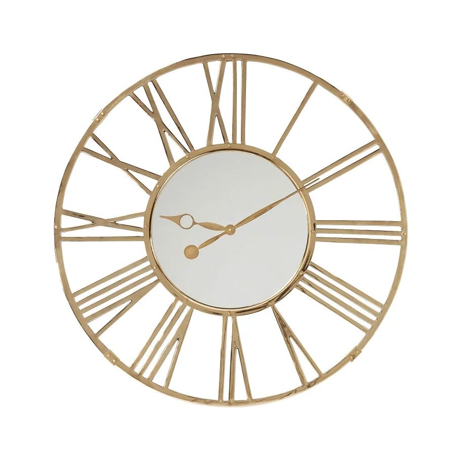 Living Room Furniture Round Mirror Wall Clock Gold Stainless Steel