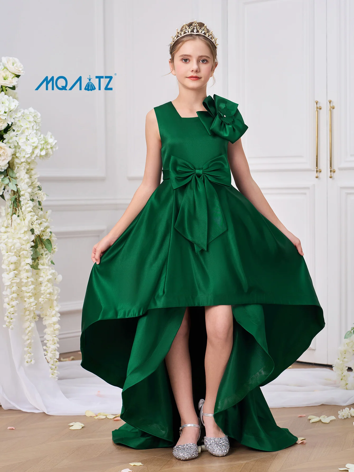 MQATZ Long Trail Ball Gown Children Green Teenager Graduation Prom Dress  for Girls Party Dresses High Quality Dresses