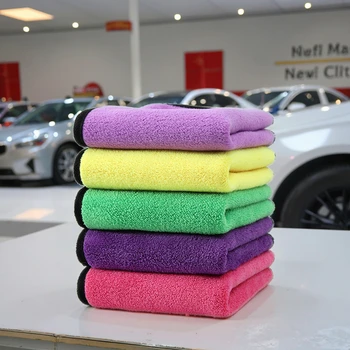 Dual Layer Microfiber Cleaning Towel Reusable Scratch-Free Coral Fleece Car Wash Cloth Polishing and Drying for Car Care