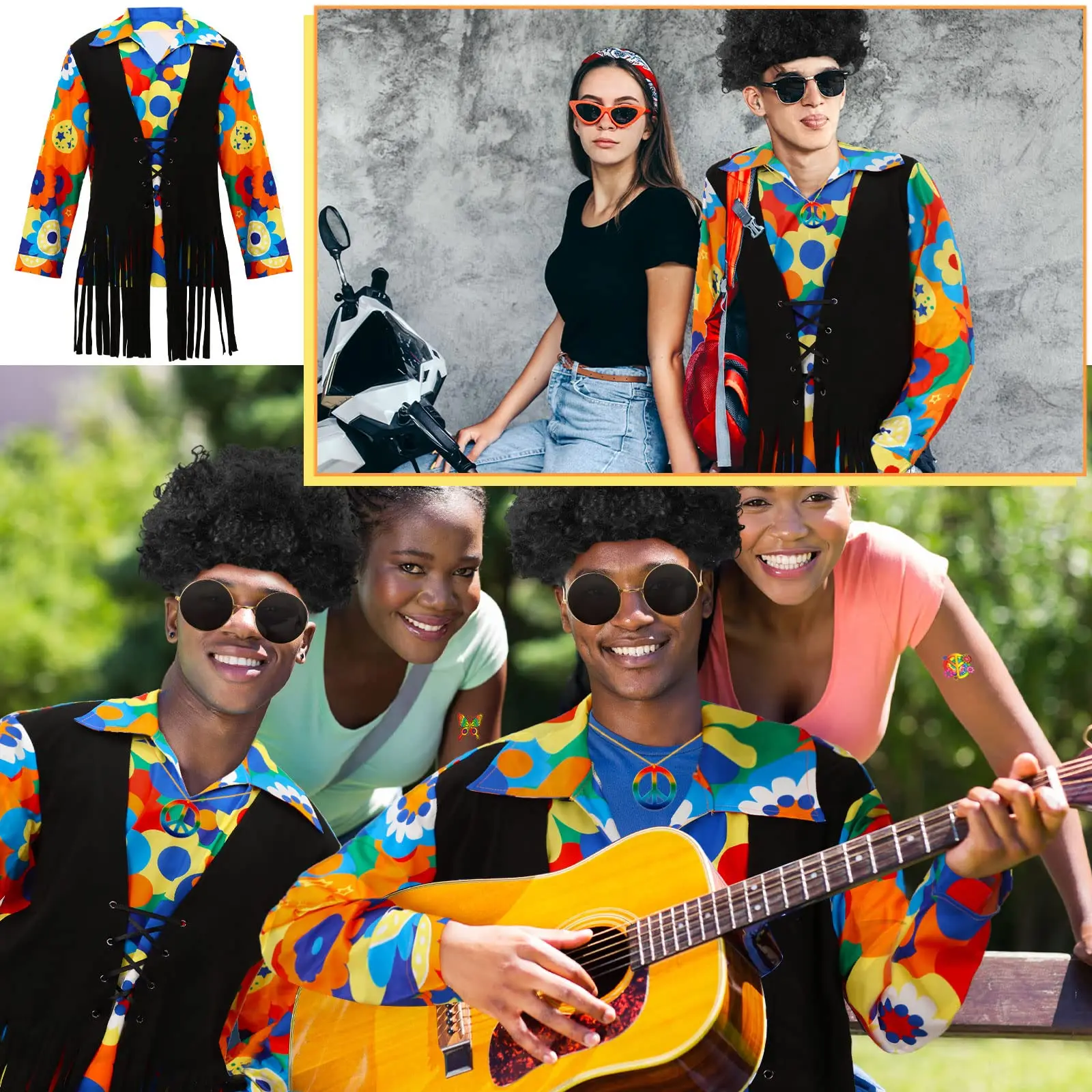 Men's Hippie Costume Set - Perfect for Halloween Cosplay