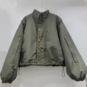 Wholesale Autumn 2026 New Fashion Elegance Temperament Casual Jacket Hollow Button Army Green Cotton Women's Jacket