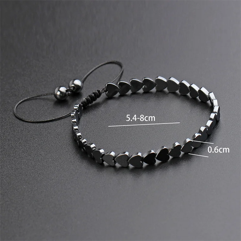 Simple Geometric Heart Arrows Hexagon Hematite Magnetic Stone Bead Handwoven Adjustable Magnet Bracelet for Mens Jewelry